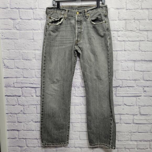 Levis Gray Button Fly Jeans Mens 33x30 Made in Mexico Straight Leg Distressed - Picture 1 of 10